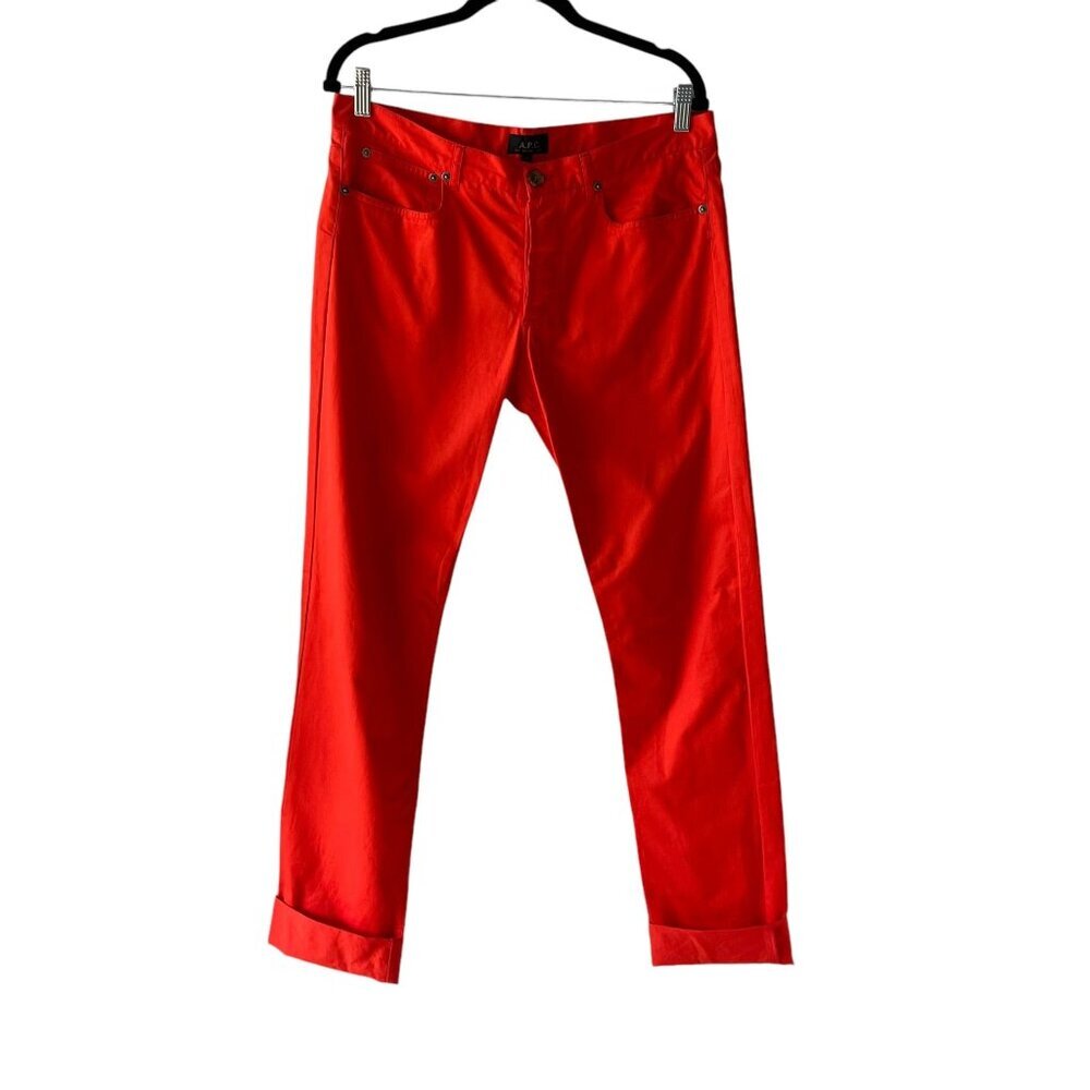 A.P.C. Womens Red Cotton Straight-Leg Pants Size 32 Button Fly